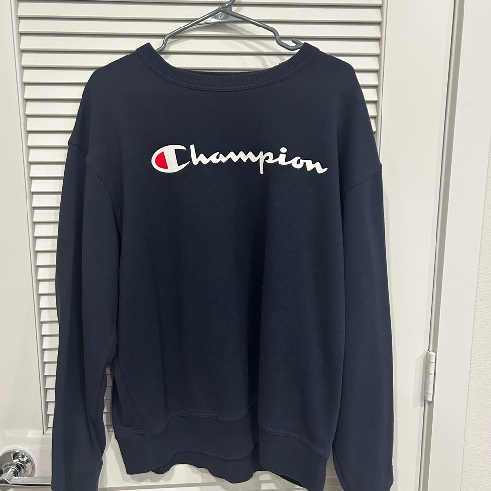 Champion Blue Crewneck Sweater with Bold Logo